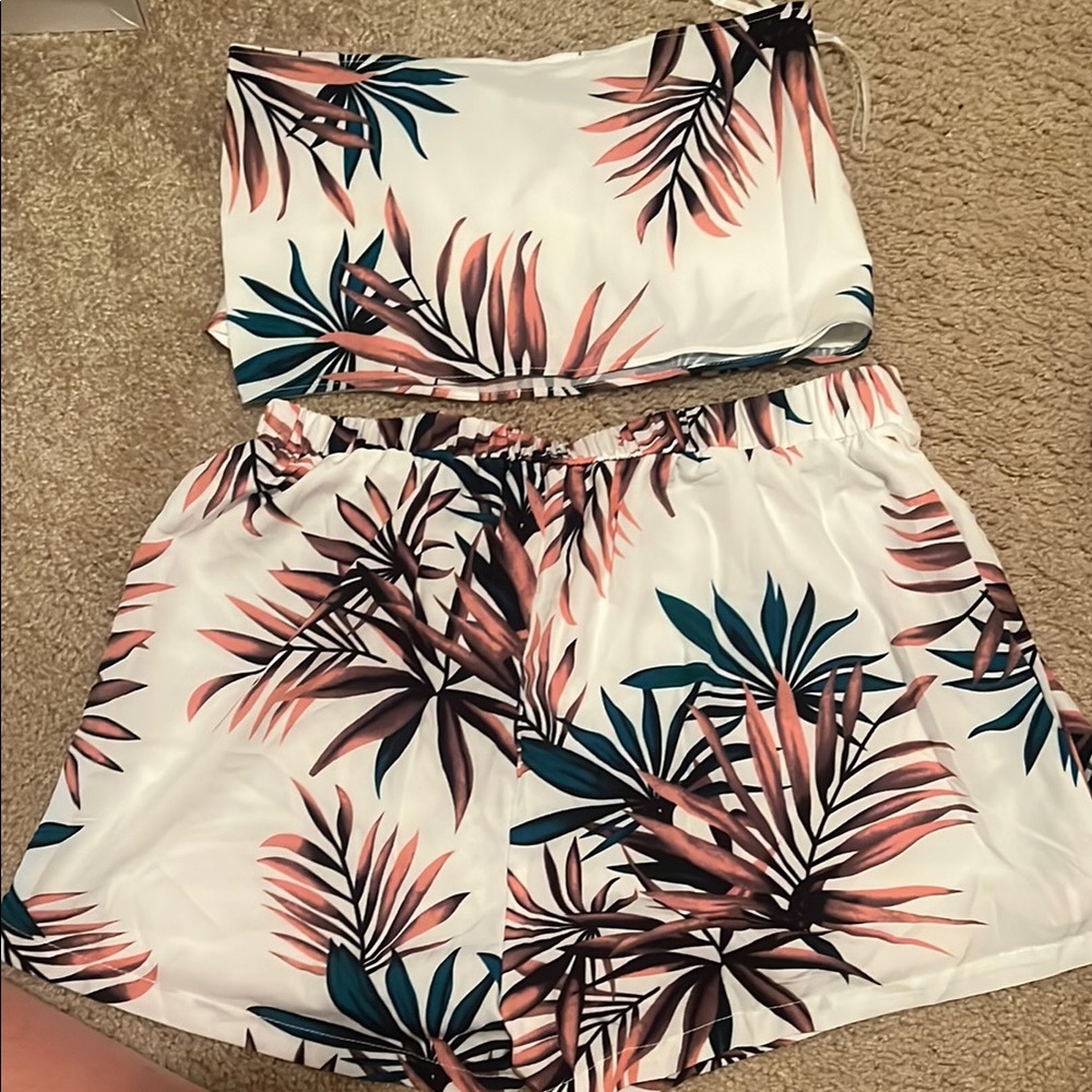 SHEIN Pink and Green High Waist Romper